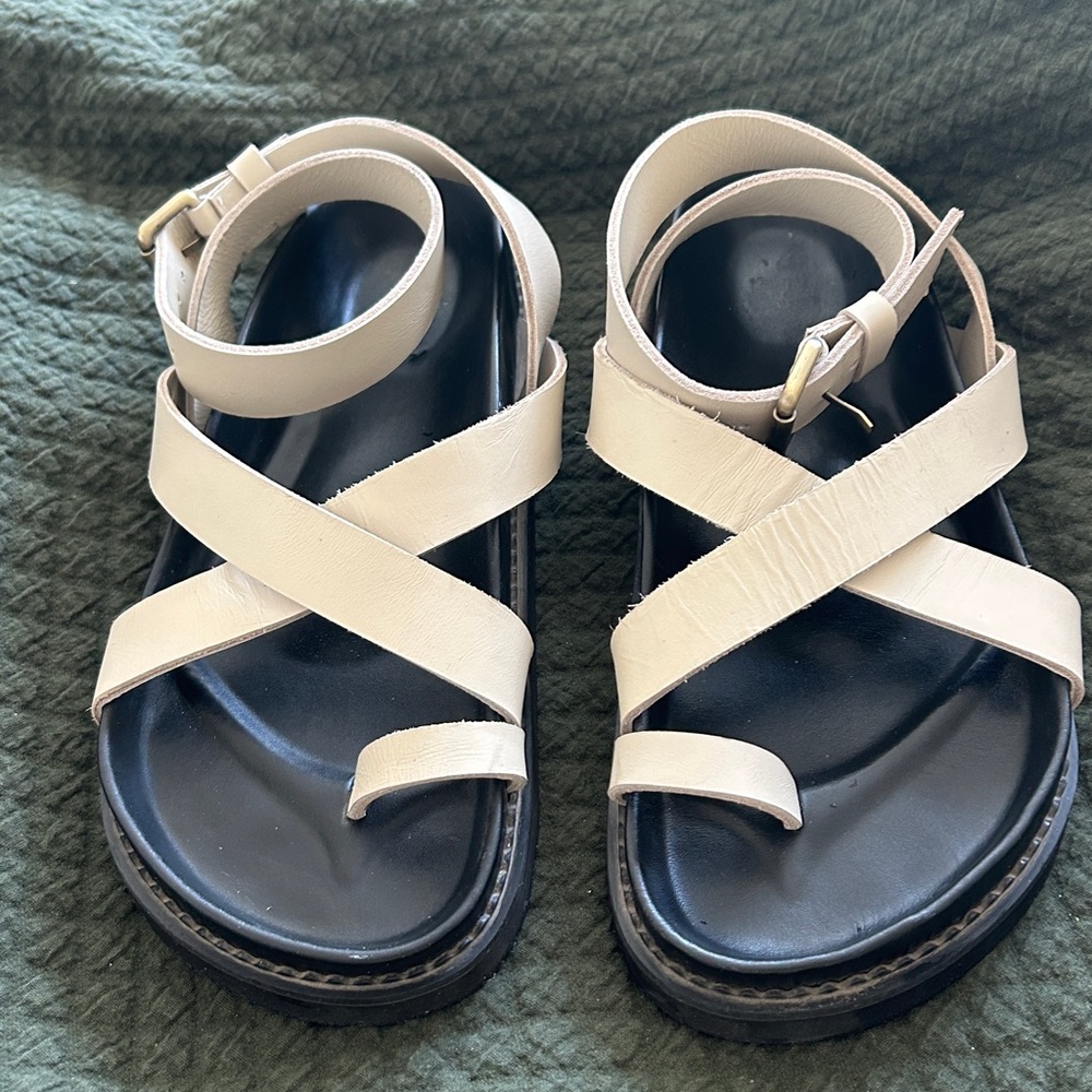 Liberte Leather Cream Strappy Sandals - Picture 2 of 5